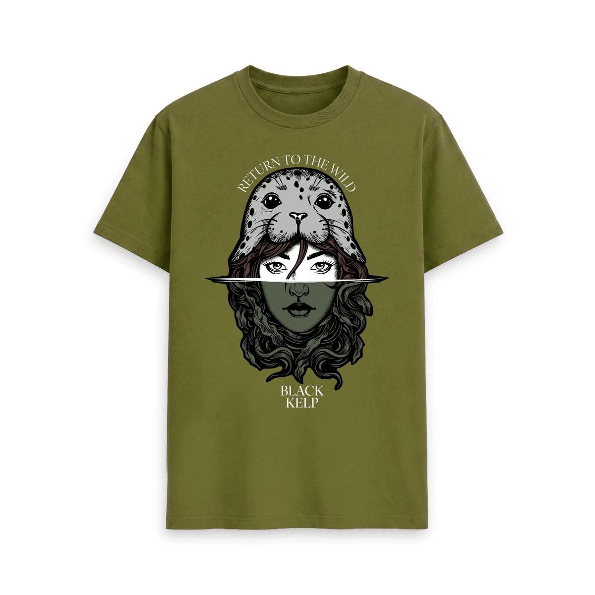 Moss Green Printed T-shirt Front